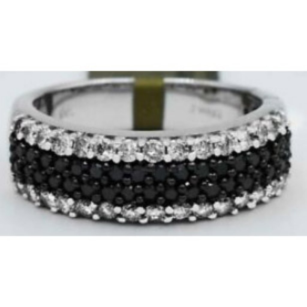 Genuine Black  White Diamonds Ring 14k White Gold